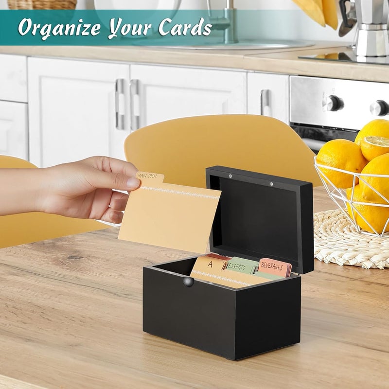 DRASTAR Index Card Holder 3x5, Wooden Index Card Organizer Box with 45 Index Card Dividers, Flashcard Notecard Holders for Home Office, Black - Image 3